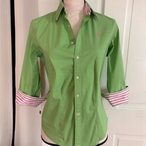Vintage Ralph Lauren Green Shirt with Pink Details